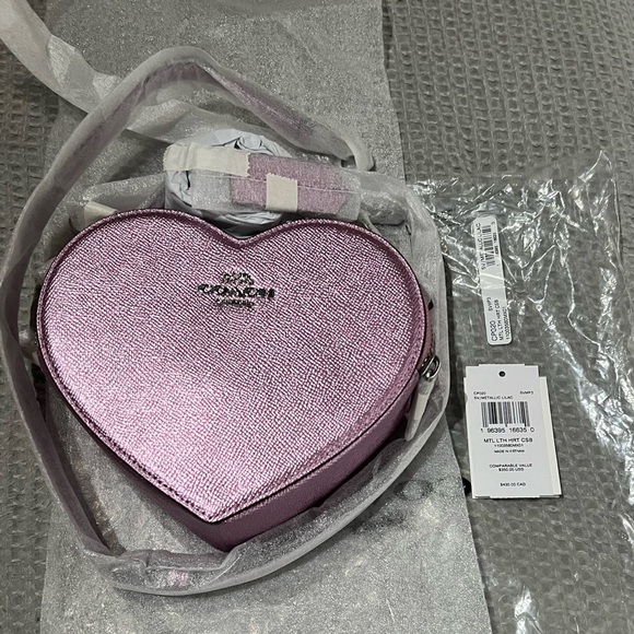 NWT COACH Leather Heart Crossbody Purse in Metallic Lilac Authentic MSRP$350 - Picture 1 of 12